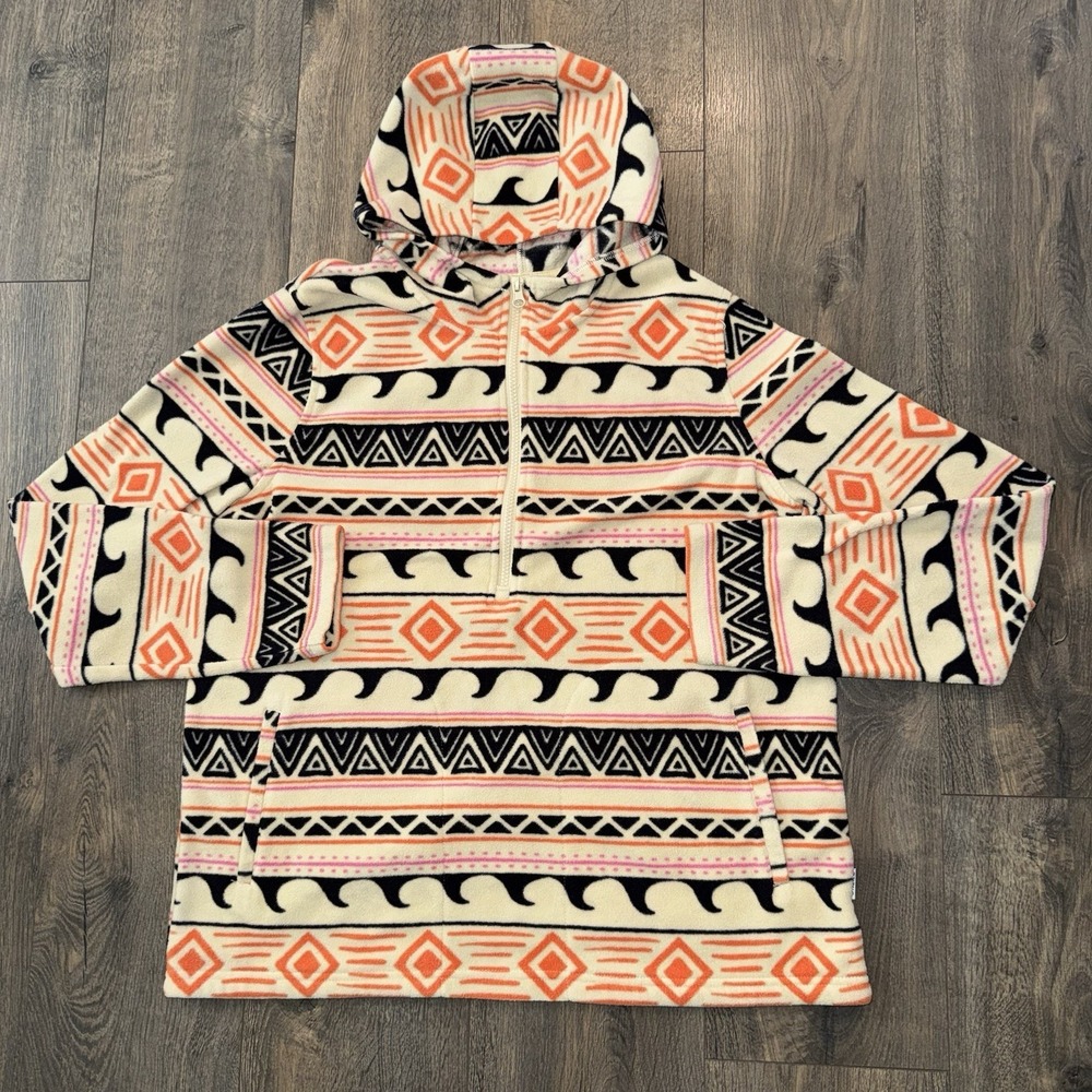 O'Neill Hoodie Woman's Sz Large Beige Aztec Fleece Quarter Zip Pullover Tribal